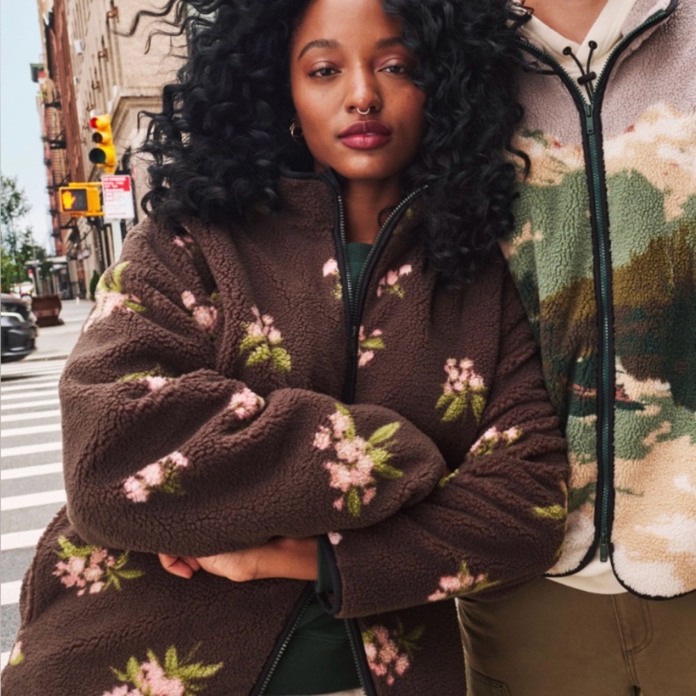 Woolrich x Target Unisex Floral Zip-Up Fleece Jacket in Olive LE NWT